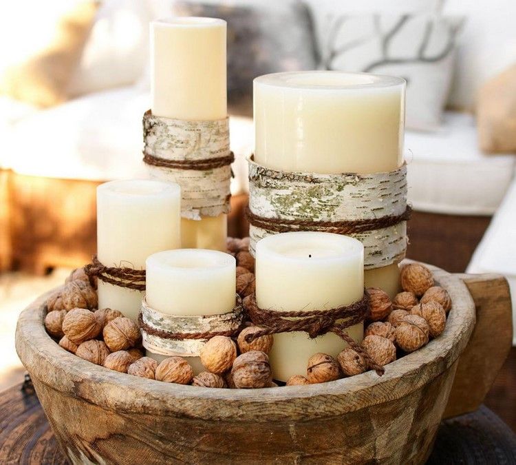 DIY Christmas decoration ideas table centerpiece candles walnuts in bowl