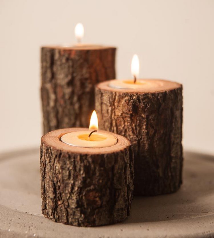 DIY wood log candle holders festive Christmas decor ideas