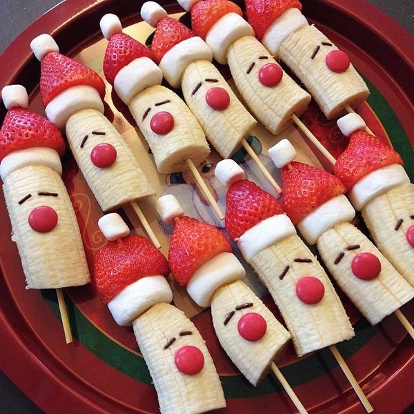Fun Christmas food for kids party Santa fruit skewers