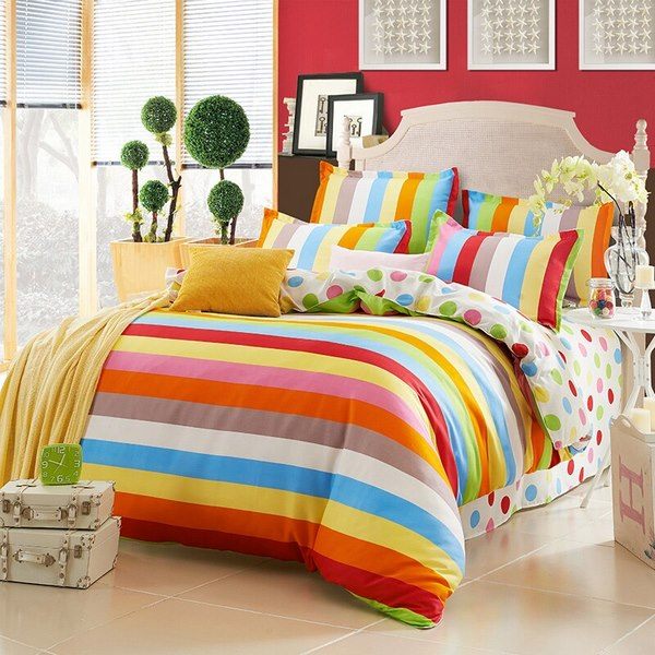 Home textile polka dot and rainbow bedding set bed linen duvet cover