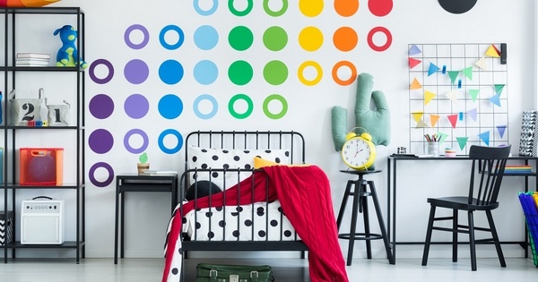 Kids bedroom ideas creative wall decor rainbow dots