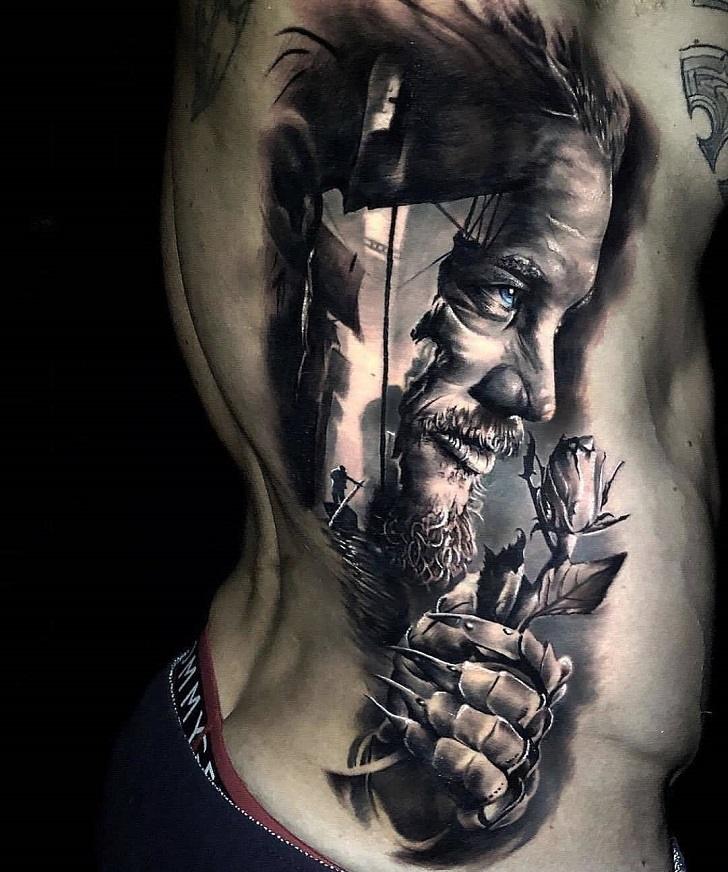 Ragnar Lothbrok tattoo realistic portrait design ideas for men