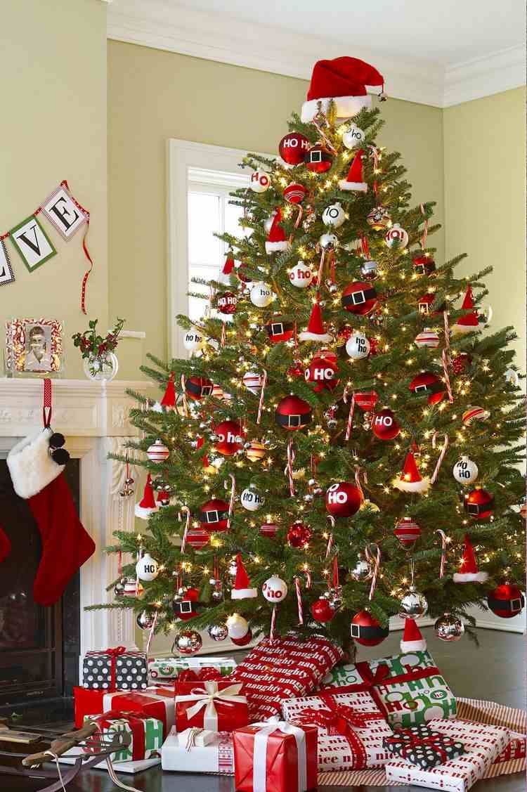 Santa hat Christmas tree topper red white ornaments