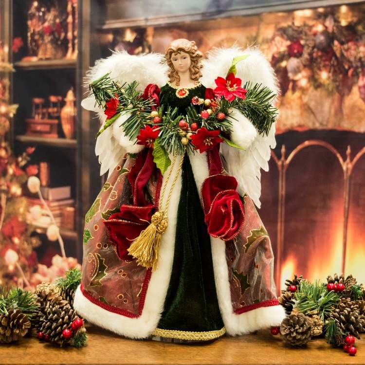 Traditional angel tree topper Christmas decorating ideas