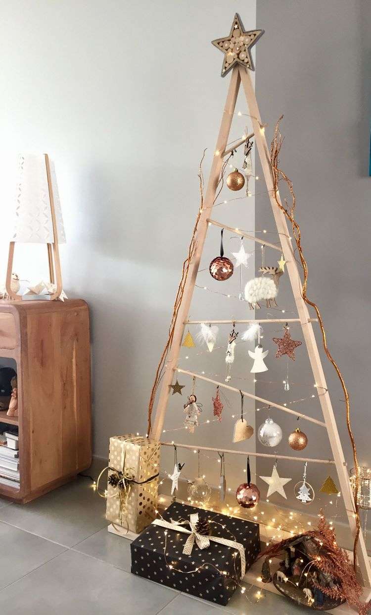 alternative Christmas trees ideas wooden frame with ornaments