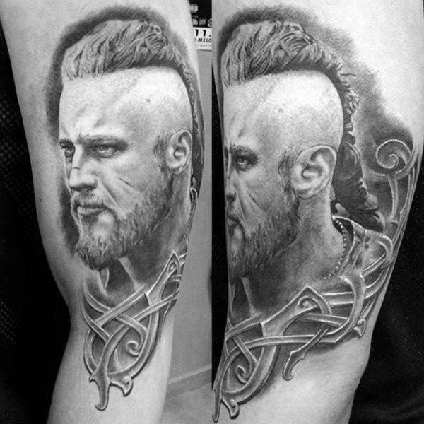 arm ragnar tattoo design in black and grey