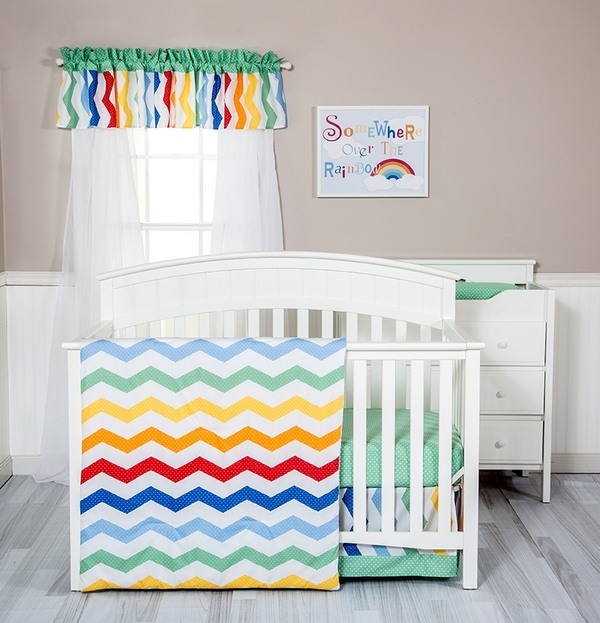 baby room furniture ideas and bed sheets with rainbow colors