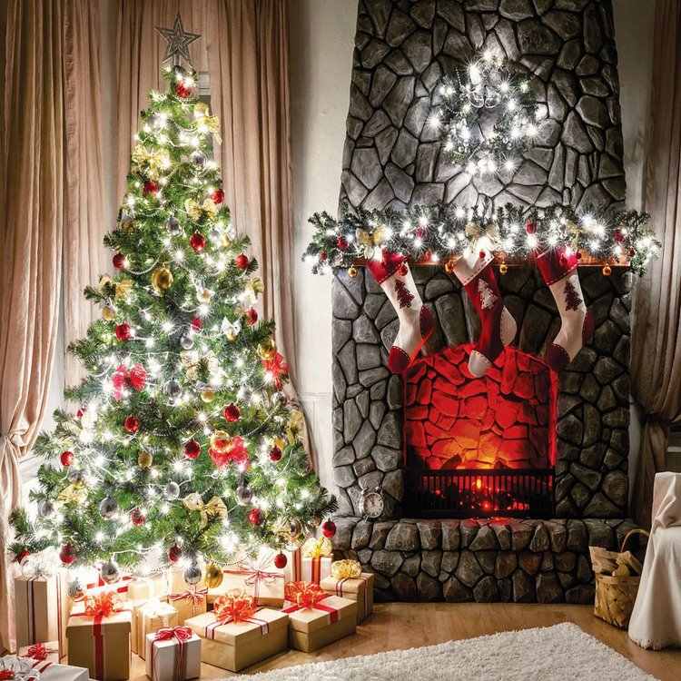 best Christmas decoration ideas fireplace mantel and tree with lights