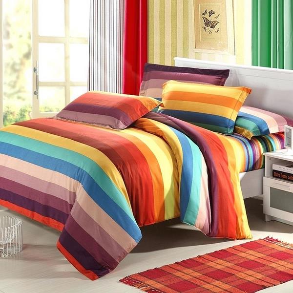 bright multi colored rainbow bedding set stripes pattern