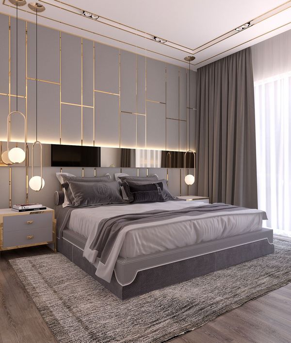 elegant bed sheets in grey bedroom interior design ideas
