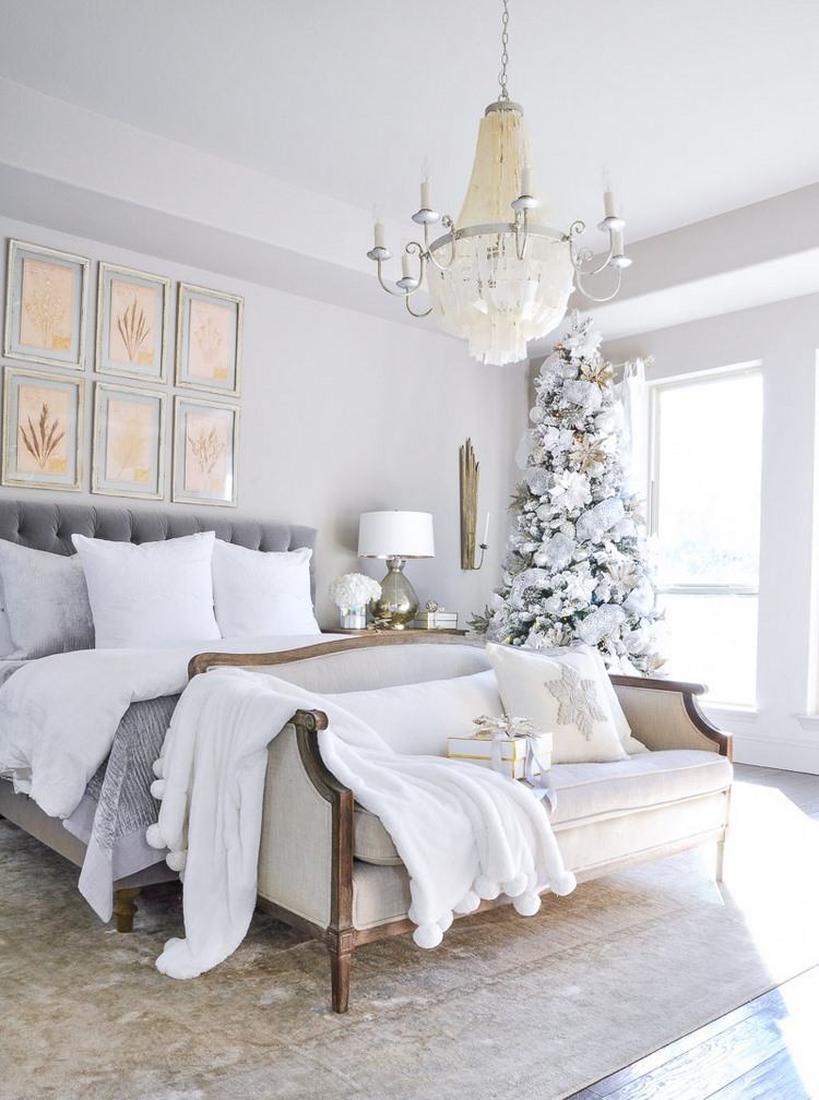 elegant christmas bedroom decor flocked tree decorative pillows