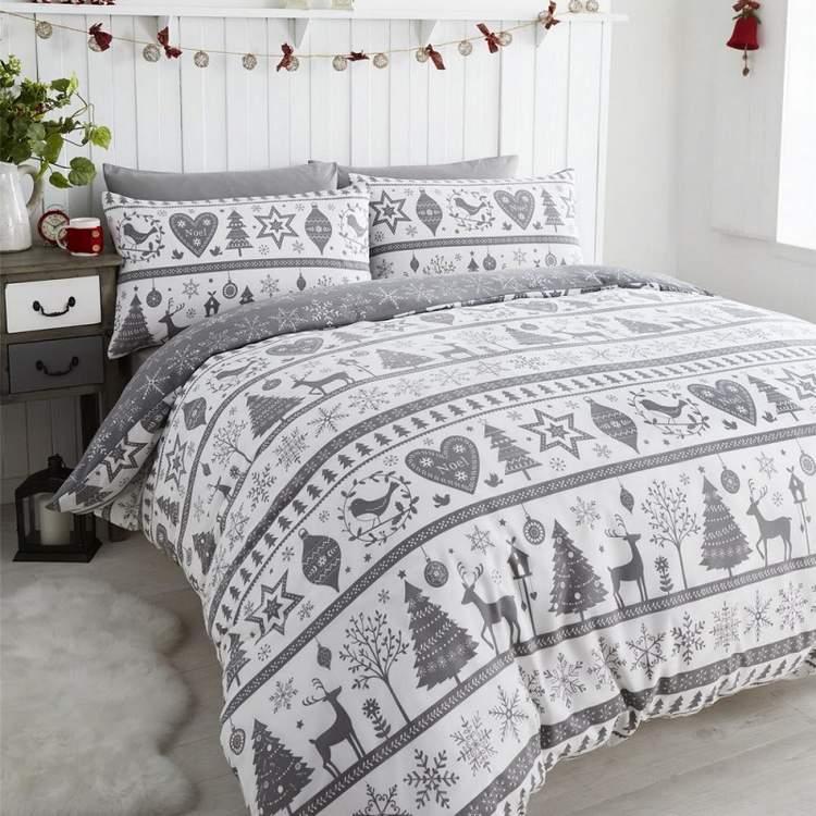 gray and white noel Christmas quilt cover sets