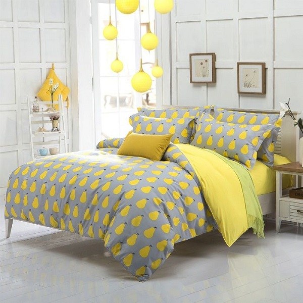 grey and yellow bedding bed sheet fresh touch to the interior