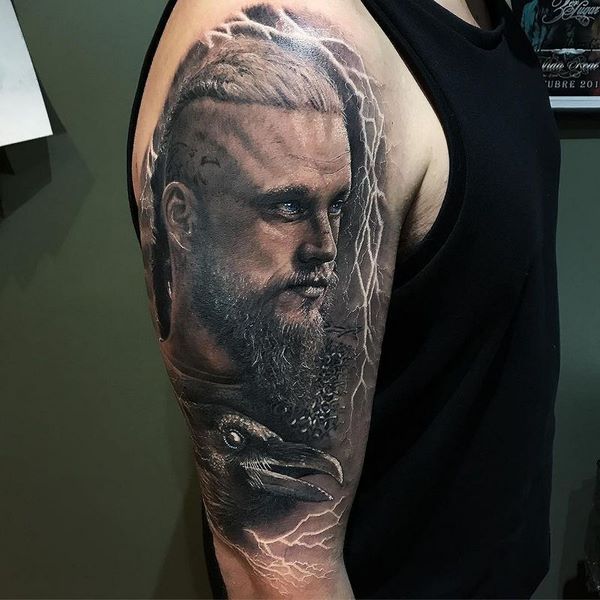 half sleeve Vikings series Ragnar tattoo ideas for men