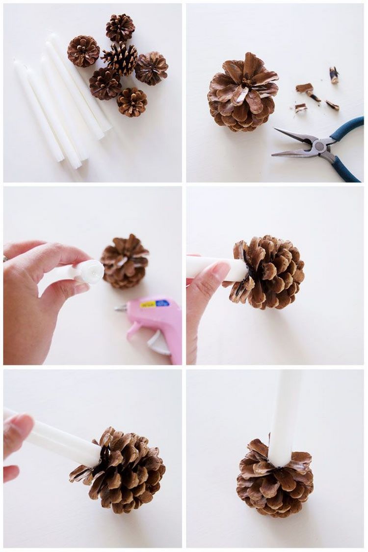 how to make candle holder from pine cone