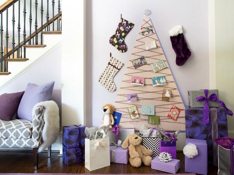 wooden Christmas tree on the wall house entryway decor ideas