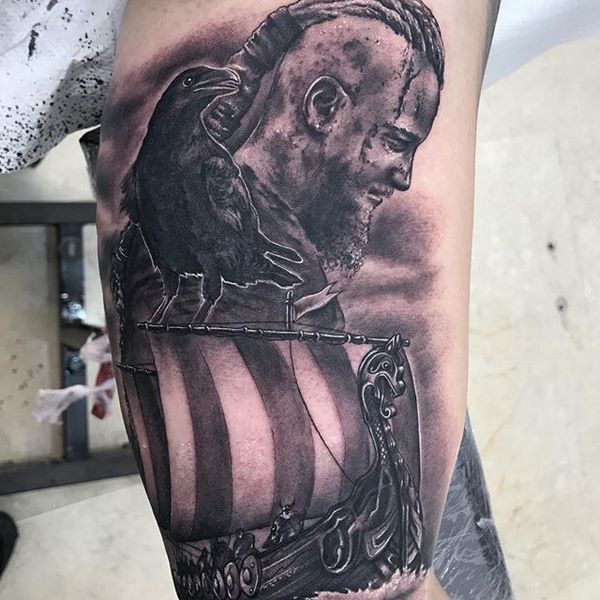 masculine tattoo ideas for men Vikings series Ragnar