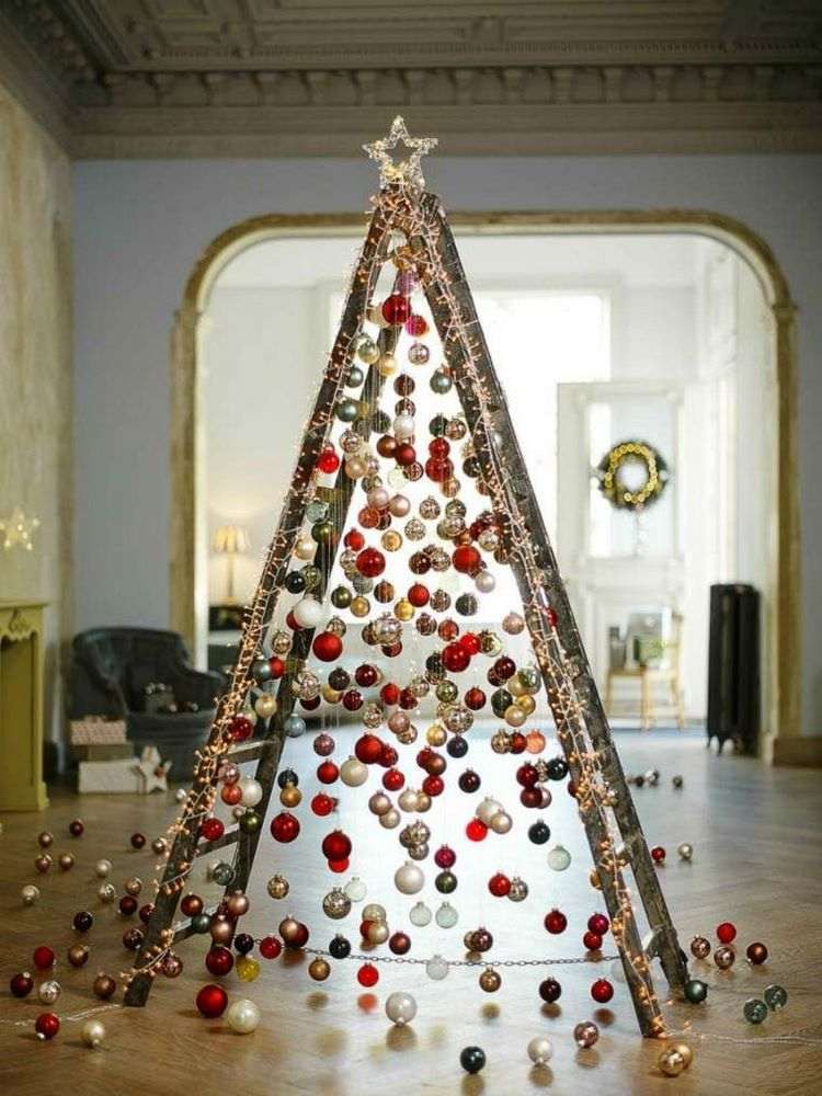 original alternative Christmas tree ideas wood and ornaments