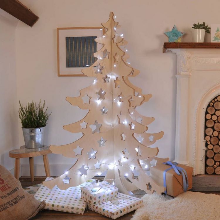 original alternative wooden Christmas tree with LED lights