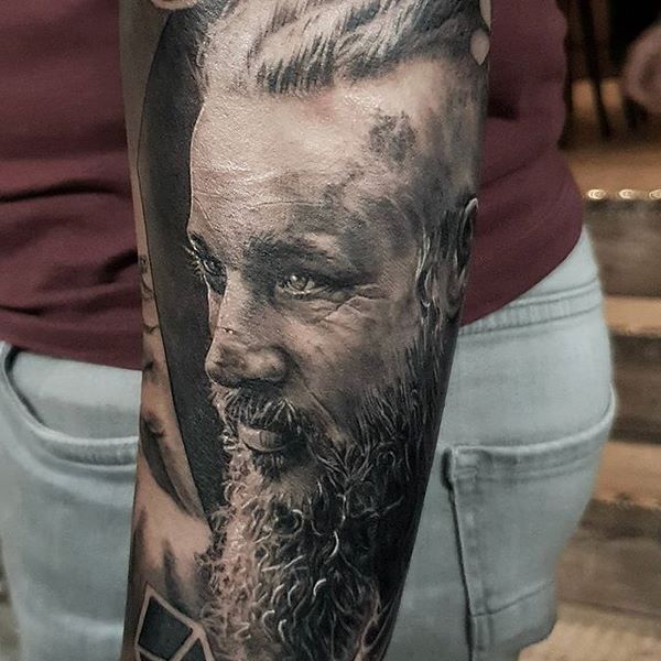 realistic Ragnar Lothbrok tattoo arm tattoos for men