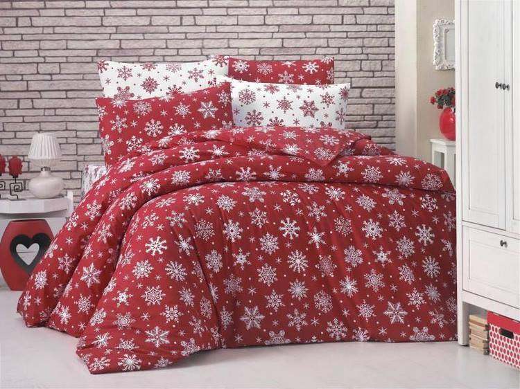 red white snowflake print bed sheets