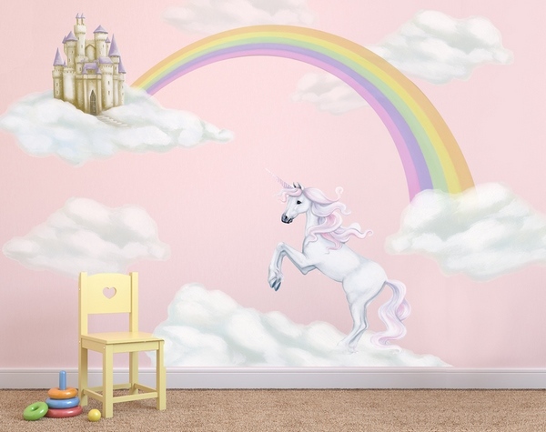 unicorn rainbow wall decal in soft pastel colors girls bedroom ideas