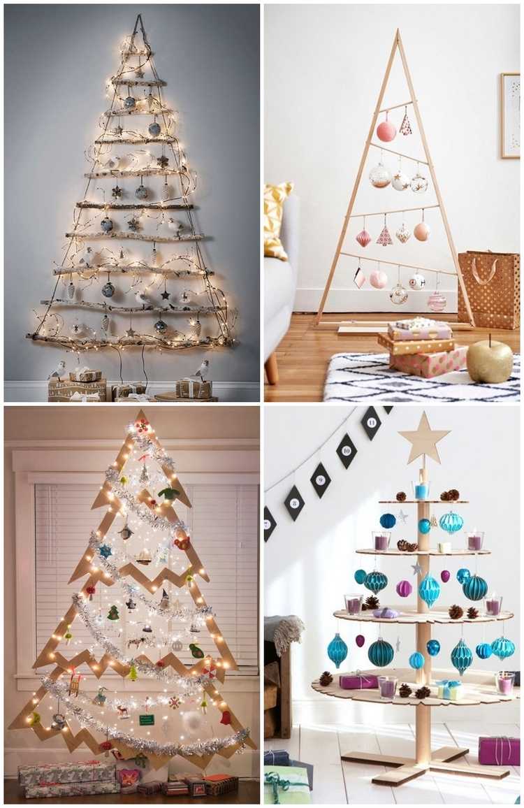 creative ideas for home decoration wooden Christmas trees with ornaments and lights 