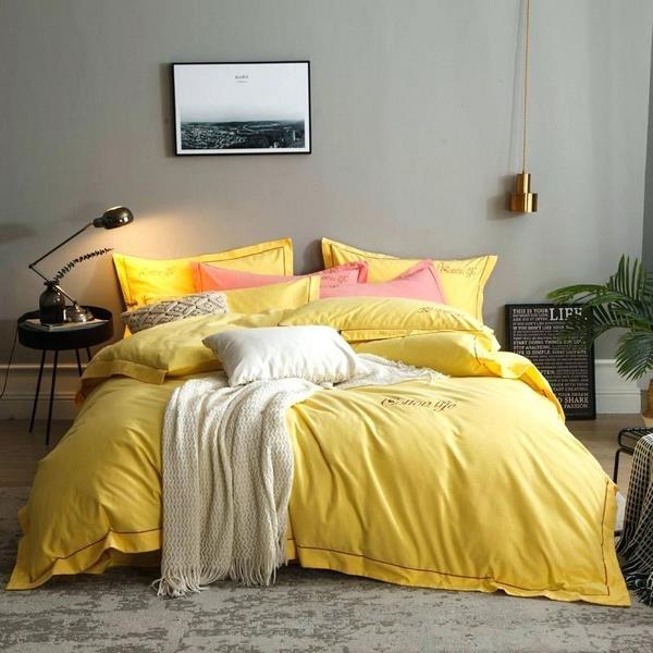 bright colored bedding sets yellow cotton bed sheet duvet cover 