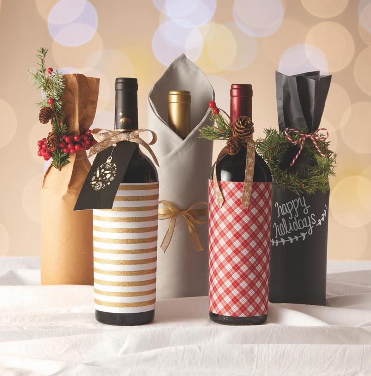 Christmas gift ideas for friends and family wrapped wine bottles