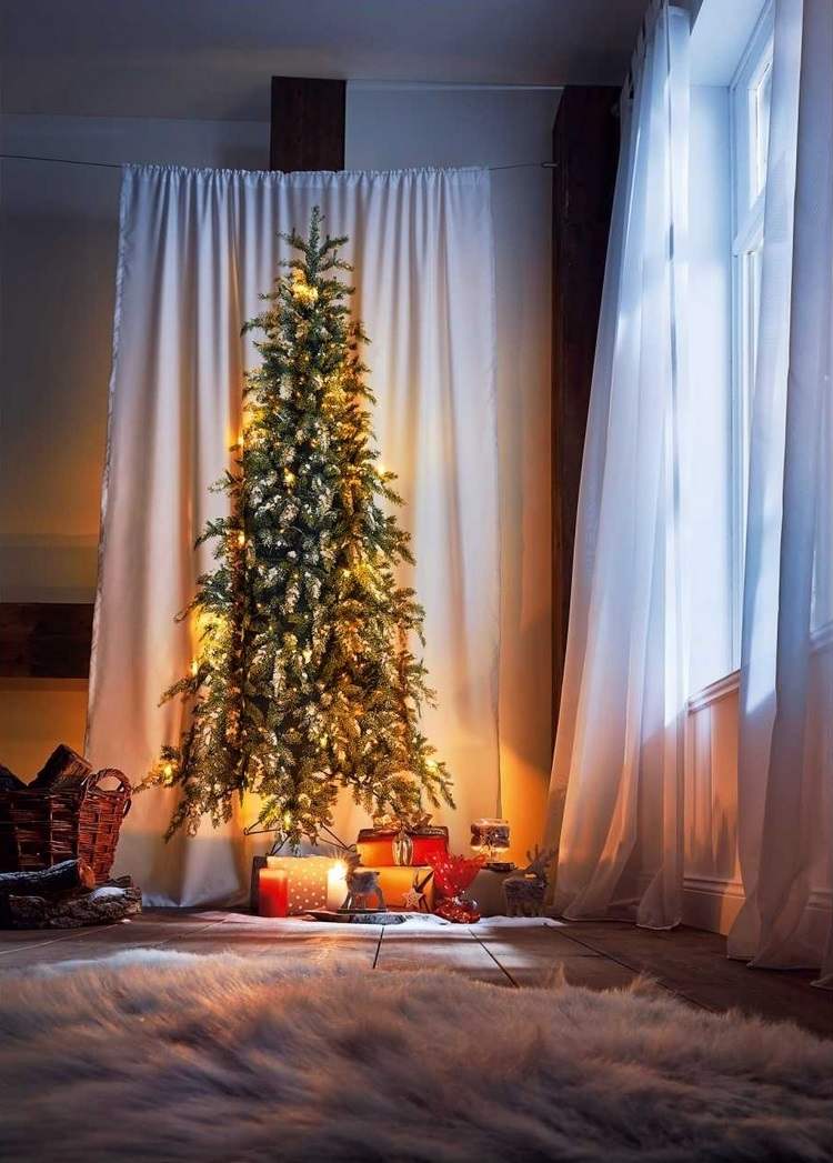 Christmas tree curtain and LED lights home decorating ideas