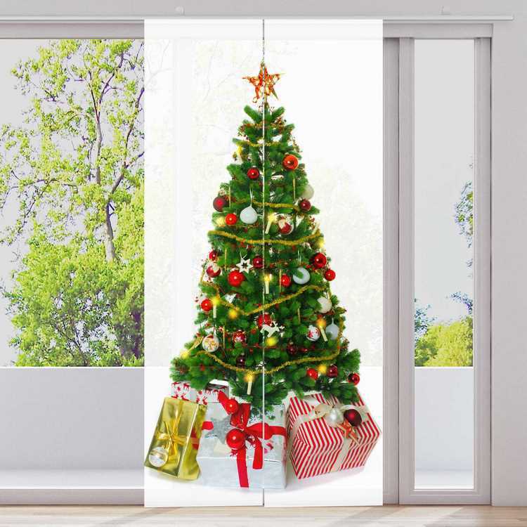 Christmas window decorating ideas curtain with tree and gifts