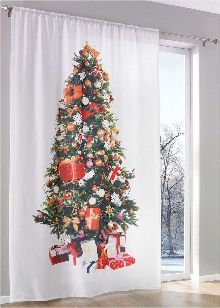Christmas window decorating ideas photo curtains with Christmas tree and gifts