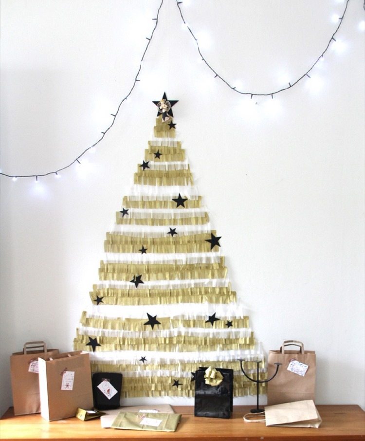 Crepe paper alternative Christmas tree wall decorating ideas