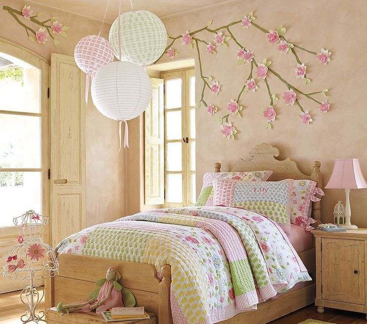 DIY beautiful wall decor ideas girl bedroom blossoming tree