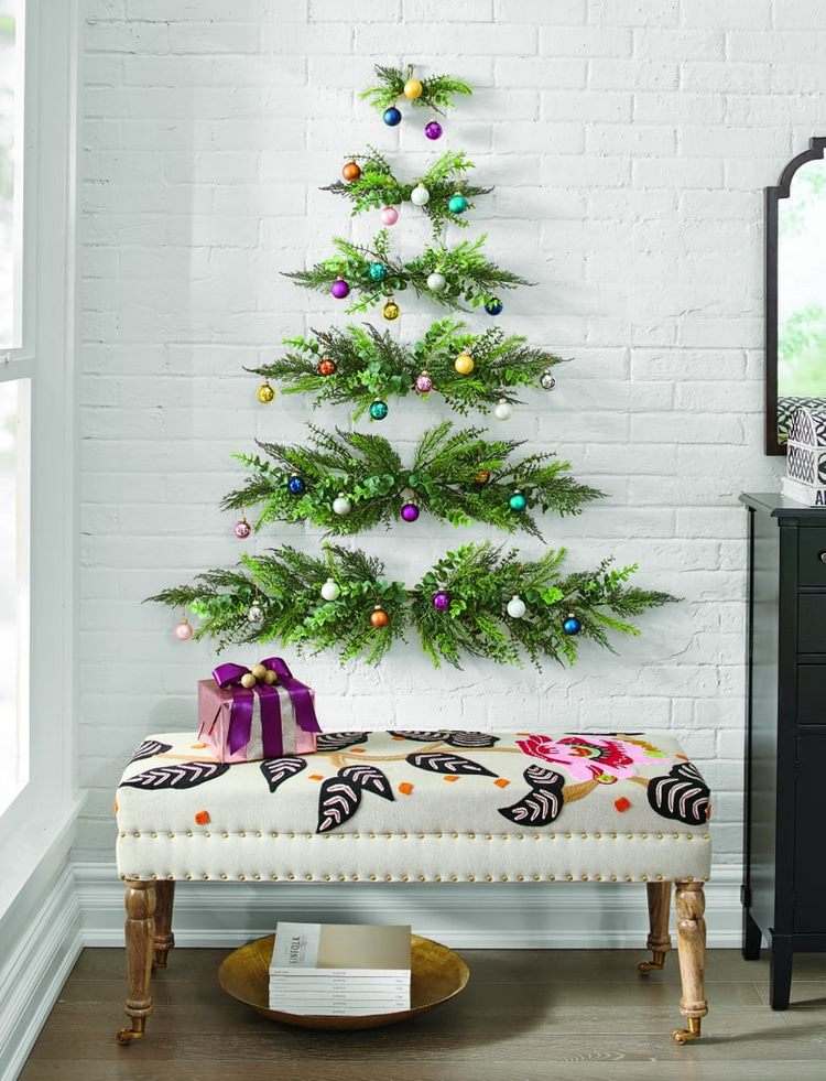 Wall hanging Christmas tree ideas branches and ornaments