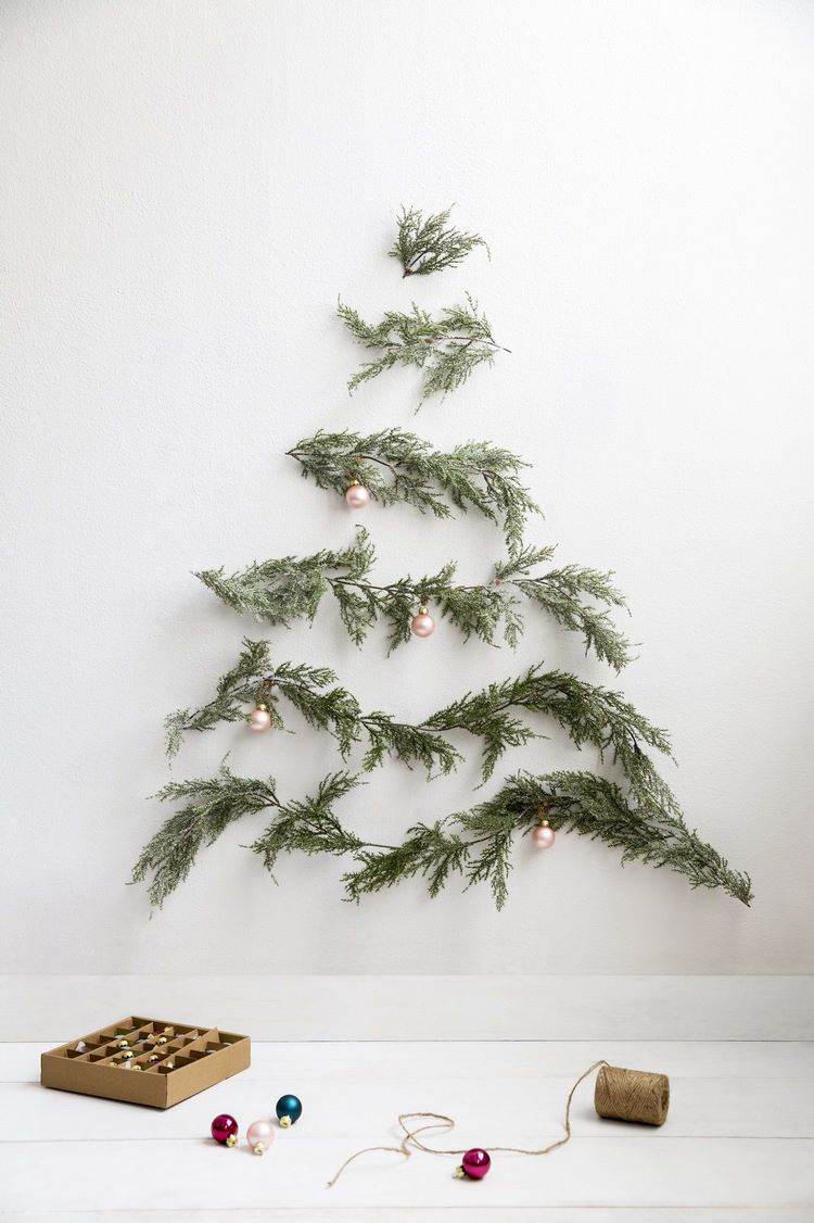 alternative Christmas tree ideas wall decoration green branches