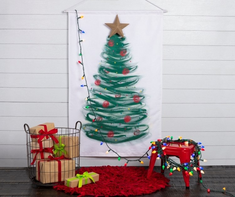 fabric paint christmas tree wall canvas creative Christmas decor ideas 