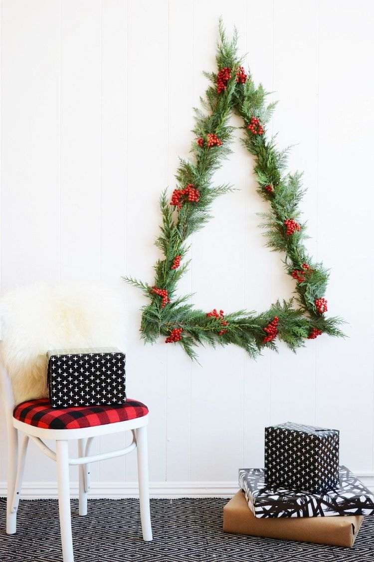 green branches triangle alternative christmas tree ideas wall decoration