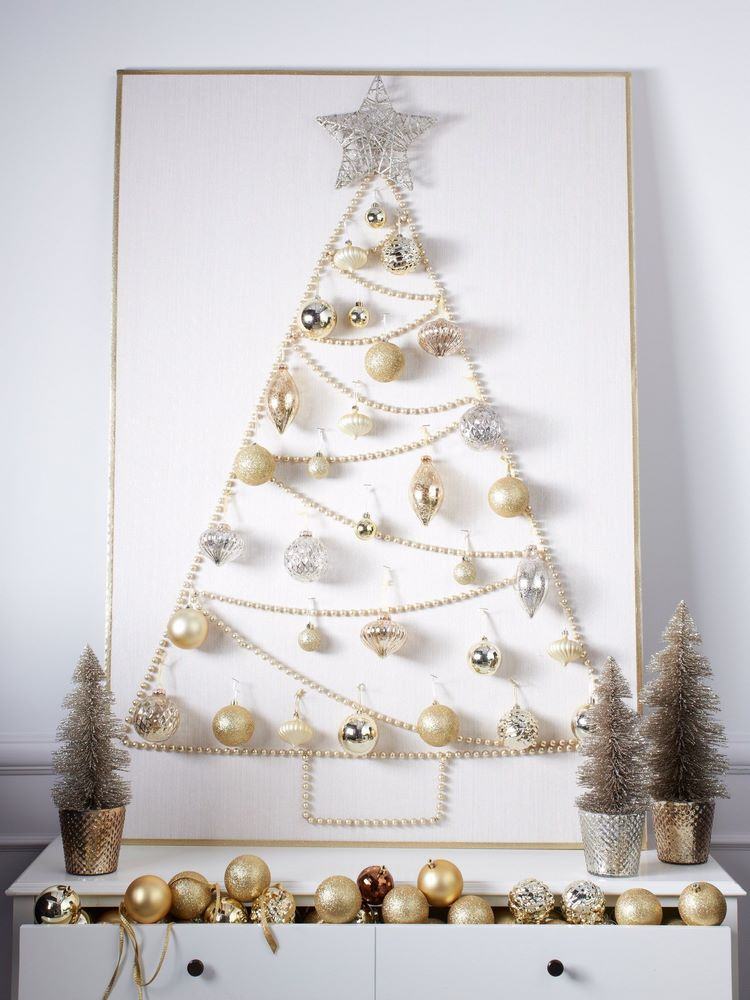 original Christmas tree ideas wall canvas pearls and ornaments