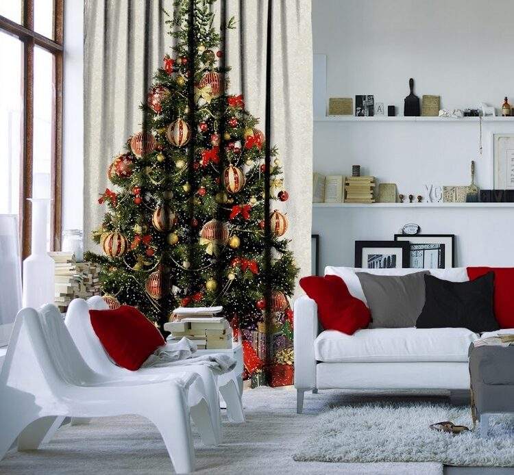 photo-curtains-with-decorated-Christmas-tree-quick-and-easy-home-decor-ideas