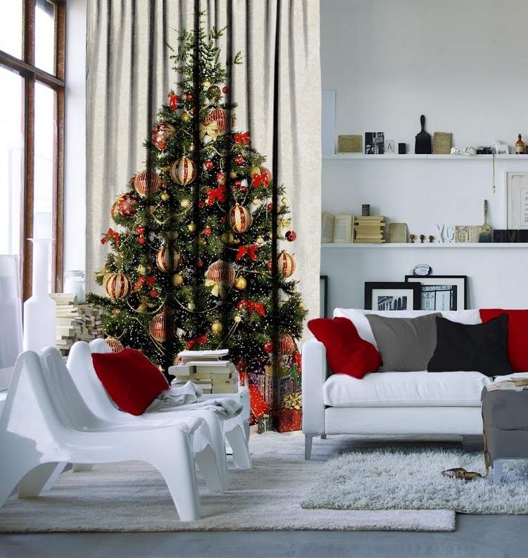 photo curtains with decorated Christmas tree quick and easy home decor ideas