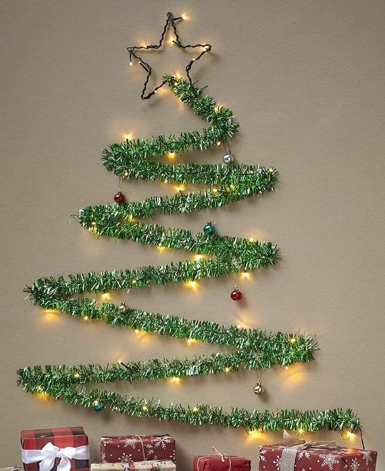 wall art alternative Christmas tree ideas garland and string lights