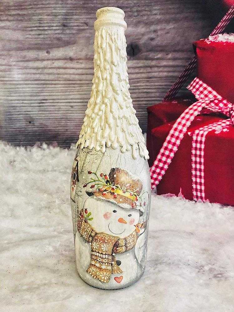 wine bottle Christmas decoupage creative decoration ideas