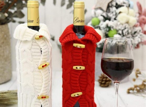 wine-bottle-decoration-for-Christmas-old-sweater-red-and-white