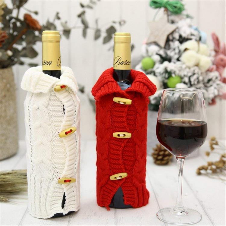 wine bottle decoration for Christmas old sweater red and white