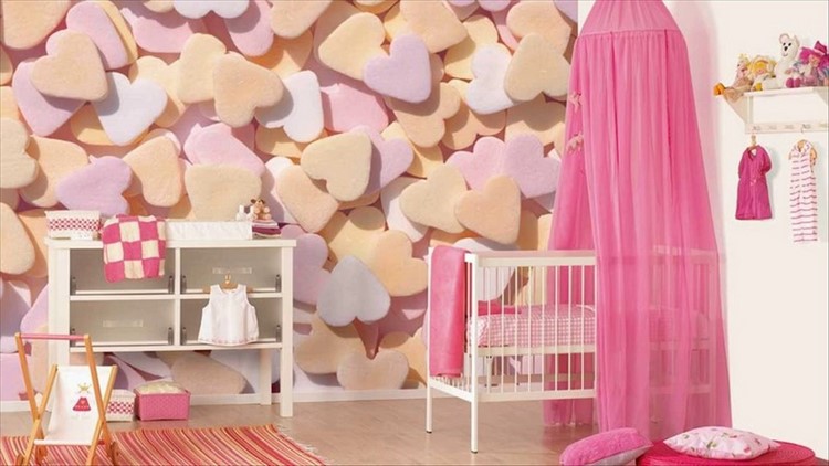 3D hearts wallpaper for baby girl nursery creative design ideas