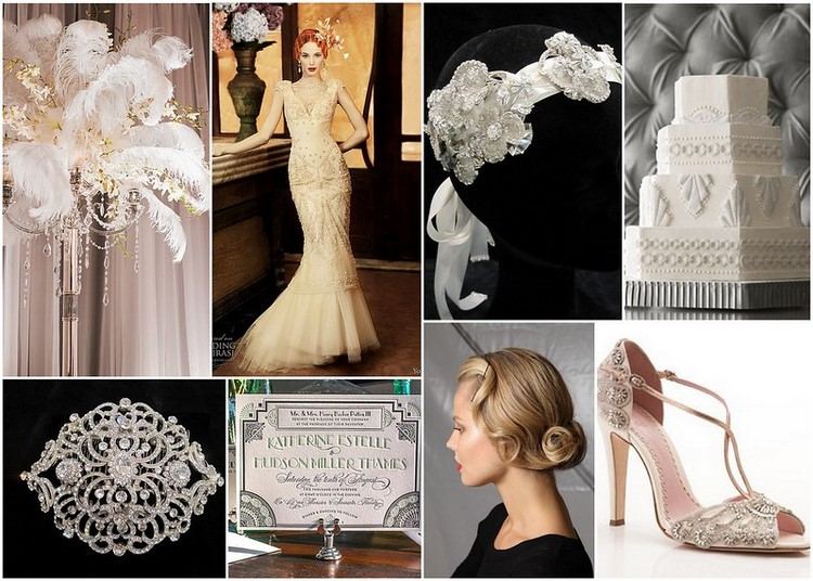 Art deco wedding ideas decor color scheme bride and groom outfits