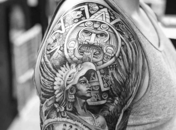 Shoulder tattoo Aztec tattoo of Warrior with Eagle on the head