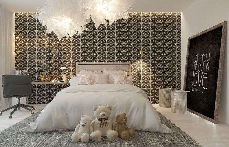 Girl bedroom wall decorating ideas dark color wallpaper accent wall