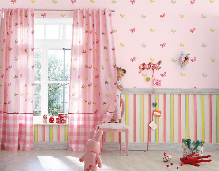 butterflies and stripes combination wallpaper ideas for girl room